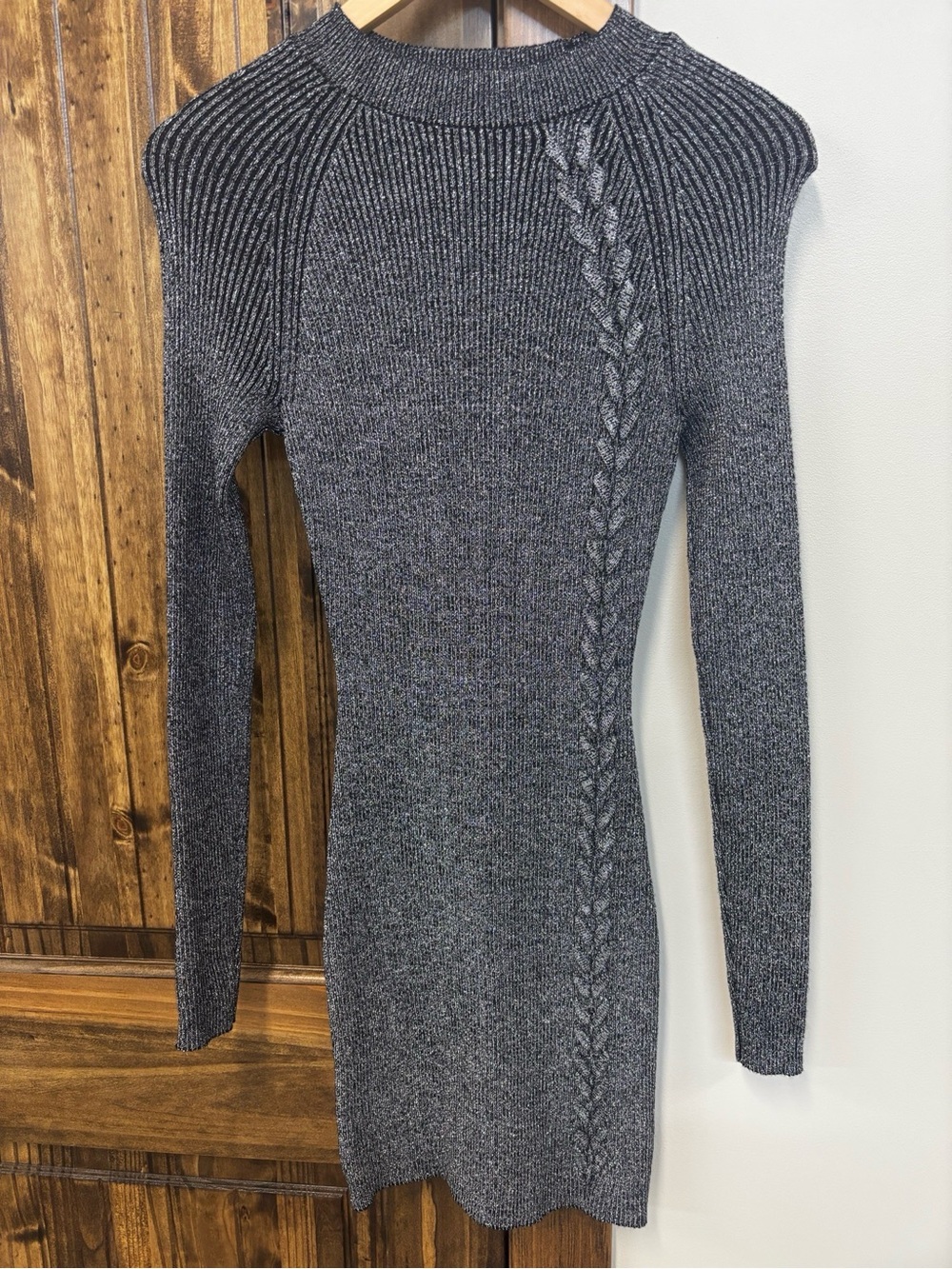 by & by Charcoal Gray Ribbed Cable-Knit Long Sleeve Dress